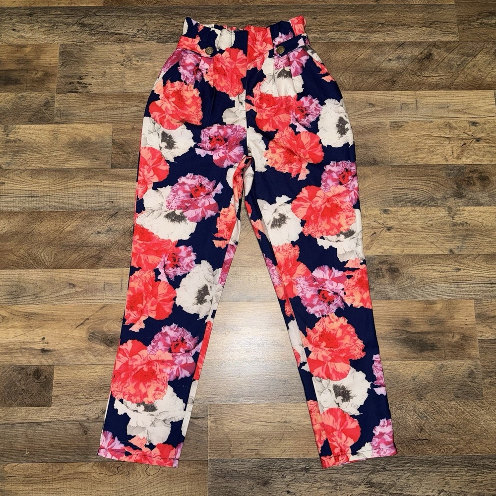 A Peach Women's Floral Dress Pants Pink Blue White Size Small